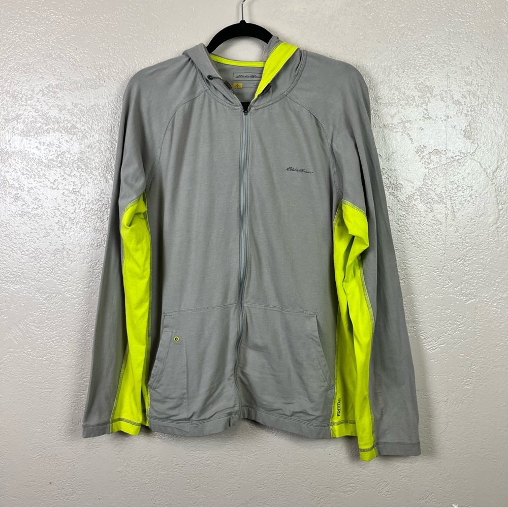 Eddie Bauer active Free Dry Men Hoddie Full Zip Sweater Size L  Color Gray/Green - Picture 11 of 11